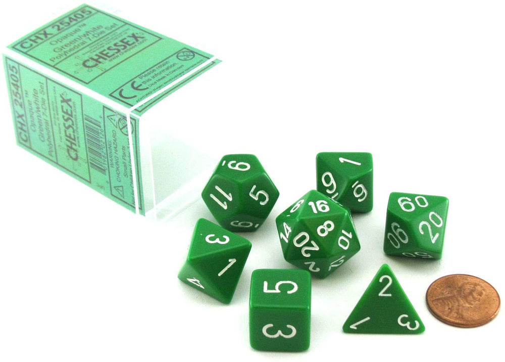 Opaque Green/White Polyhedral 7-Die Set - TCG Master