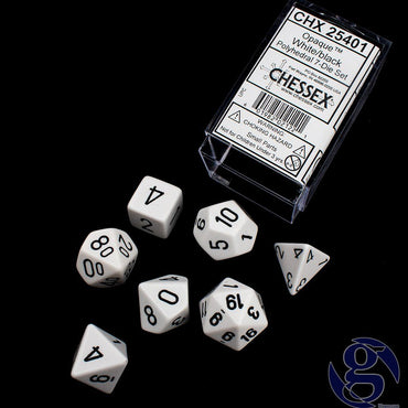 Opaque White/Black Polyhedral 7-Die Set - TCG Master