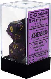 Dice: Chessex - Gemini - Poly Set (x7) - Black-Purple/Gold