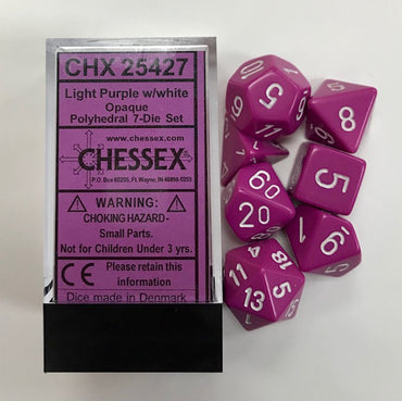 Opaque Light Purple/White Polyhedral 7-Die Set - TCG Master